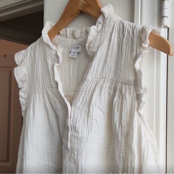 J. Crew ruffle trim blouse top gauzy cream sleeveless small - Picture 2 of 6
